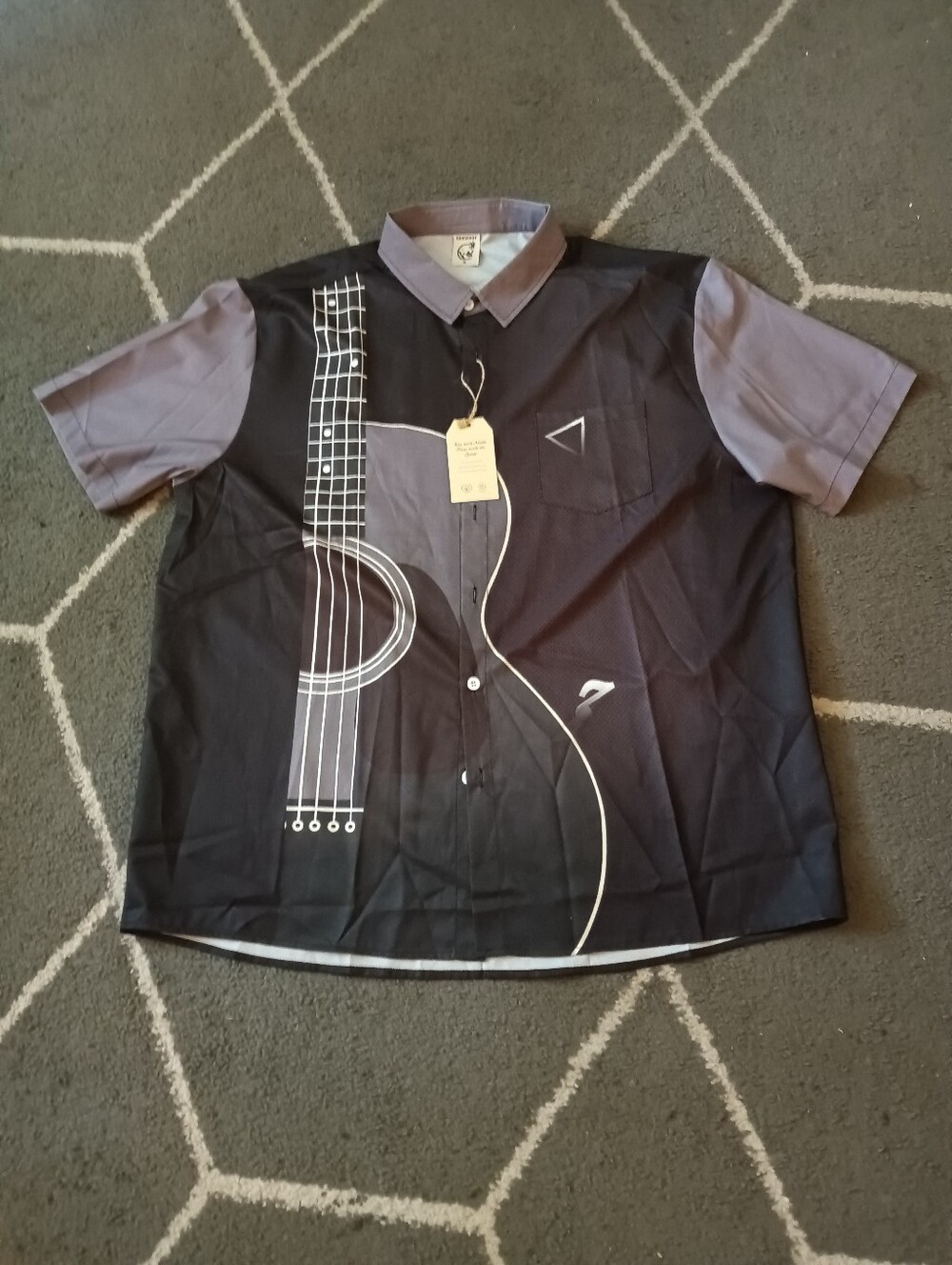 Hardaddy XL Black Guitar Hawaiian Button Up Bowling Shirt